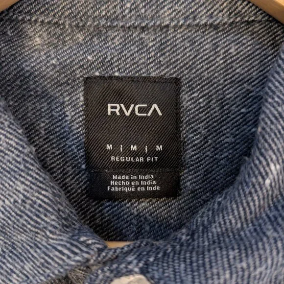 Men's RVCA Blue Flannel Button-Up - Picture 3 of 7